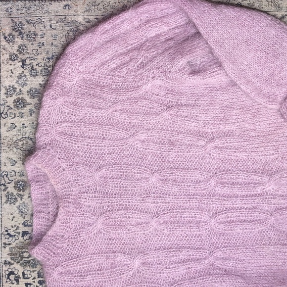 Handmade Muave Mohair Cable Knit Sweater No Tags Vintage Lavender Knit Sweater - Picture 2 of 4